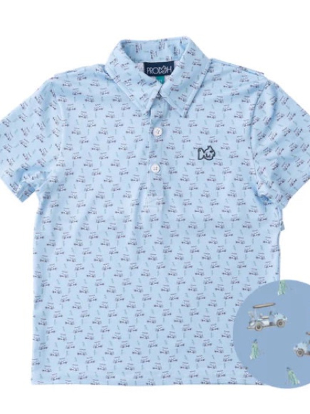 Prodoh Short Sleeve Pro Performance Polo Powder Blue Golf Cart Print Size 4 $54